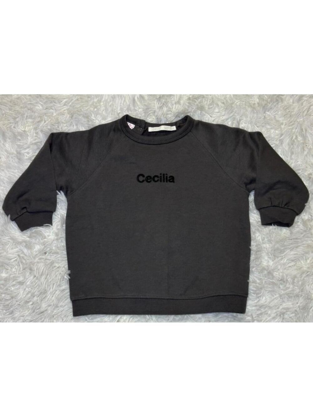 Zara Kids Baby Girl Gray Sweatshirt Size 12-18 Months "Cecilia" Name Pullover